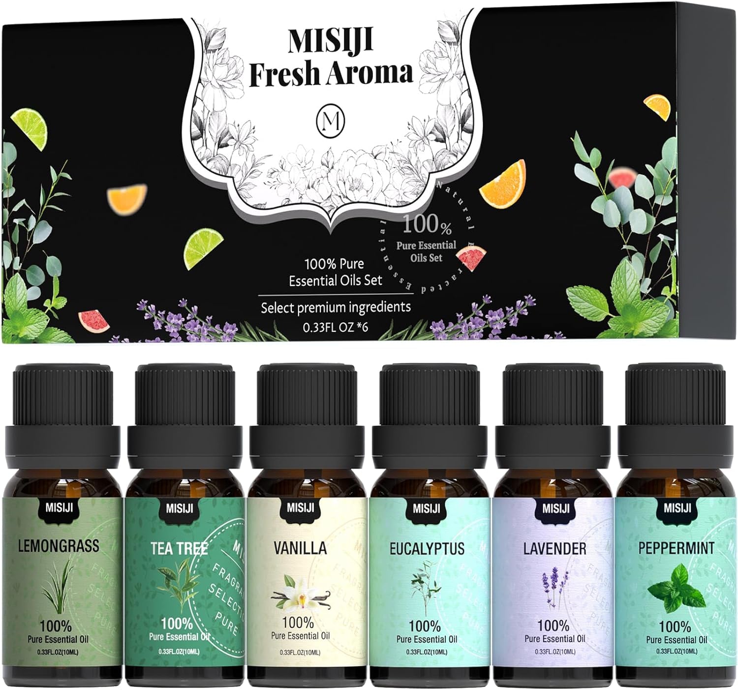 Essential Oils Set Top 6 Aromatherapy-Essential Oils for Diffuser for Home,Air Freshening Diffuser Oils Scents for Aromatherapy,Laundry,Candle&Soap Making,Humidifiers 6 X 10ML