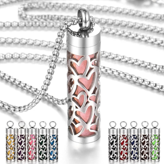 Essential Oil Necklace for Women, Aromatherapy Pendant Necklace 316L Stainless Steel Diffuser Necklace, Essential Oil Jewelry Gift for Men Women, Christmas, Birthday XN046-13