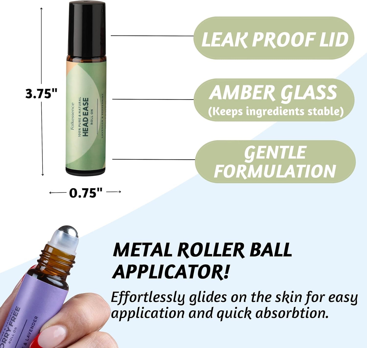 Essential Oil Roller Set of 3 Natural Essential Oil Roll on Blends for Skin, Massage, Relaxation Fragrance Roll on Oil, Lavender, Peppermint, Eucalyptus, Camphor | Christmas Gifts for Women