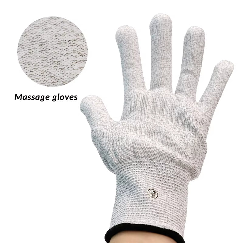 1 Pair Massage Electrode Gloves New Conductive Electrode Massage Therapy Gloves Therapy Hand Massager Electrotherapy Lead Wires