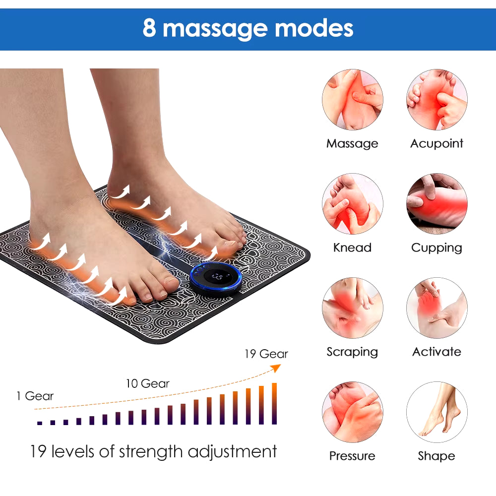 EMS Foot Massager Pad Relief Pain Relax Feet Acupoints Massage Electric Muscle Stimulation Improve Blood Circulation Relax Feet