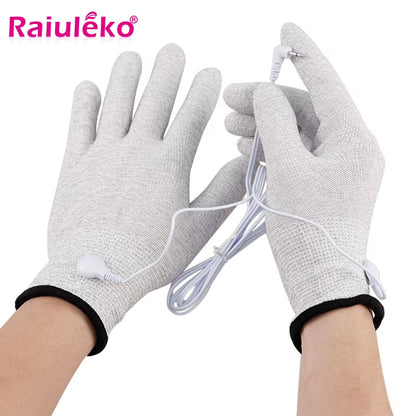 1 Pair Massage Electrode Gloves New Conductive Electrode Massage Therapy Gloves Therapy Hand Massager Electrotherapy Lead Wires