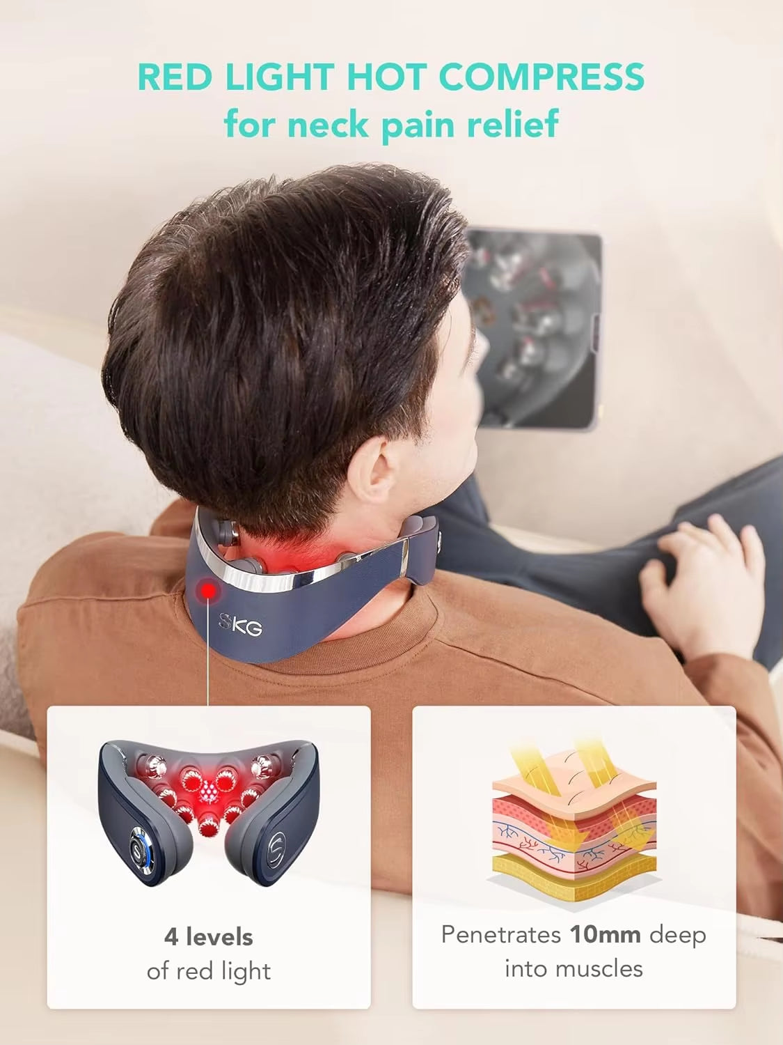 G7 PRO FOLD Neck Massager with Heat, Cordless Deep Tissue Vibration Portable Electric Neck Massager Relaxer for Pain Relief