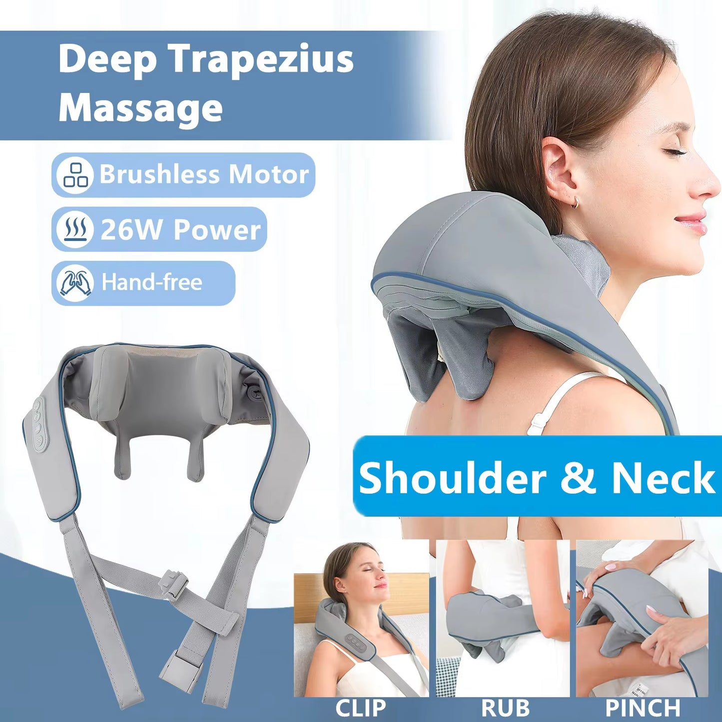 Wireless Neck and Back Massager Neck and Shoulder Kneading Massage Shawl Neck Cervical Relaxing Trapezius Massager