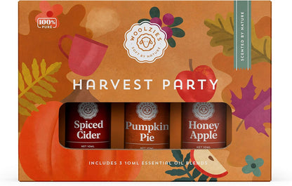 Harvest Party Autumn Essential Oil Set of 3 Includes Spiced Cider, Pumpkin Pie, Honey Apple, Essentail Oil Blend