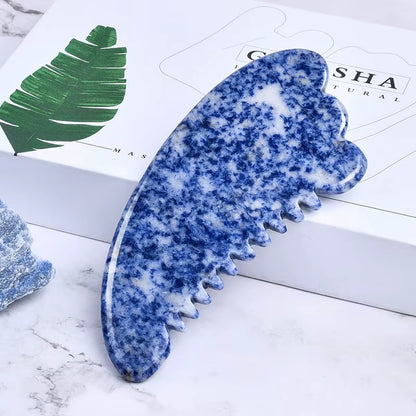 Big Size Sodalite Sawtooth Gua Sha Tool Blue Spot Beauty Products Guasha Massage Stick Skin Care Head Acupoint Pointing Comb