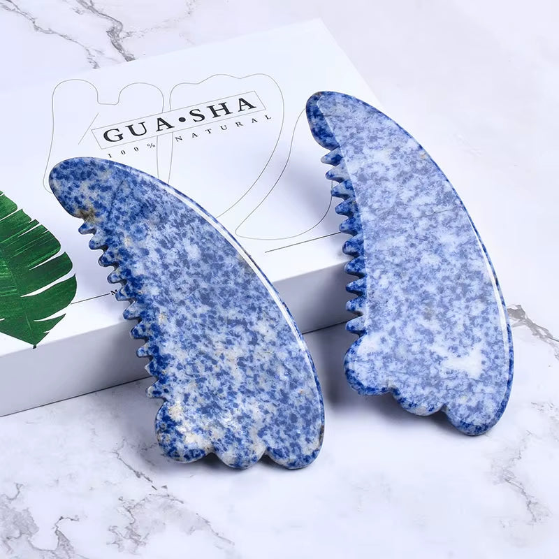 Big Size Sodalite Sawtooth Gua Sha Tool Blue Spot Beauty Products Guasha Massage Stick Skin Care Head Acupoint Pointing Comb