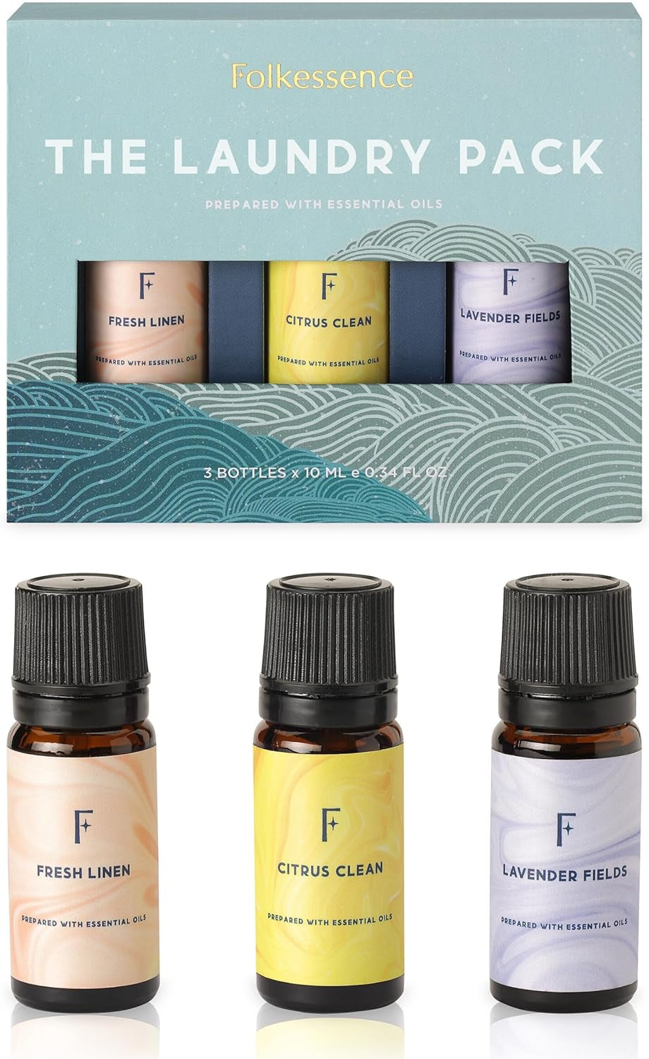 Laundry Collection Essential Oils Set, Pack of 3 Pure Essential Oil for Diffuser for Home, Use with Wool Dryer Balls Scents - Fresh Linen, Citrus & Lavender (The Laundry Pack)