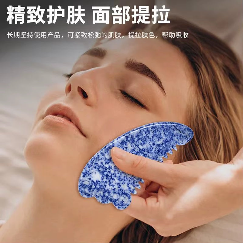 Big Size Sodalite Sawtooth Gua Sha Tool Blue Spot Beauty Products Guasha Massage Stick Skin Care Head Acupoint Pointing Comb