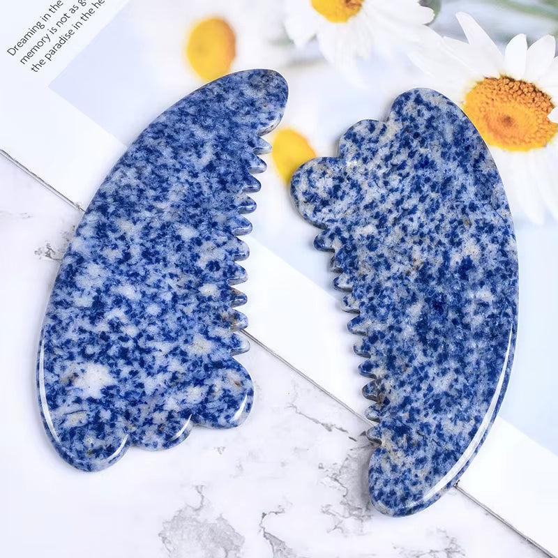 Big Size Sodalite Sawtooth Gua Sha Tool Blue Spot Beauty Products Guasha Massage Stick Skin Care Head Acupoint Pointing Comb