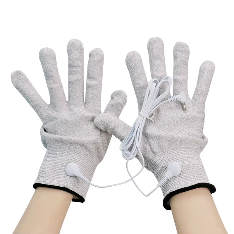 1 Pair Massage Electrode Gloves New Conductive Electrode Massage Therapy Gloves Therapy Hand Massager Electrotherapy Lead Wires