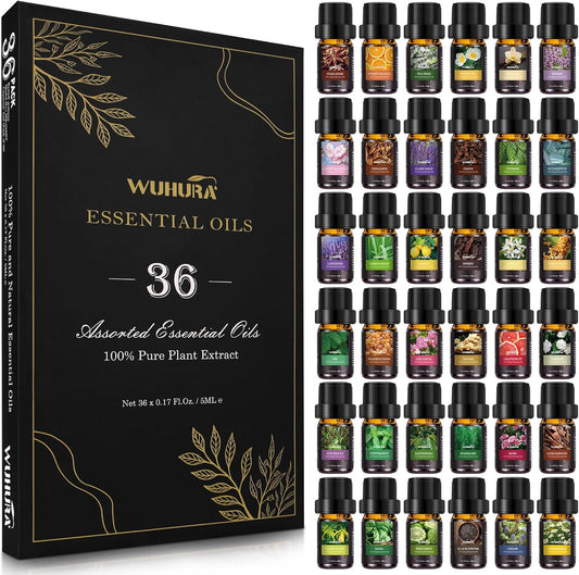 36 Pcs Essential Oils Set, Essential Oils for Diffuser, Aromatherapy, Humidifier, Diffuser Oil Scent for DIY Candle and Soap Making - Premium Fragrance Oils - Peppermint, Lavender, Frankincense